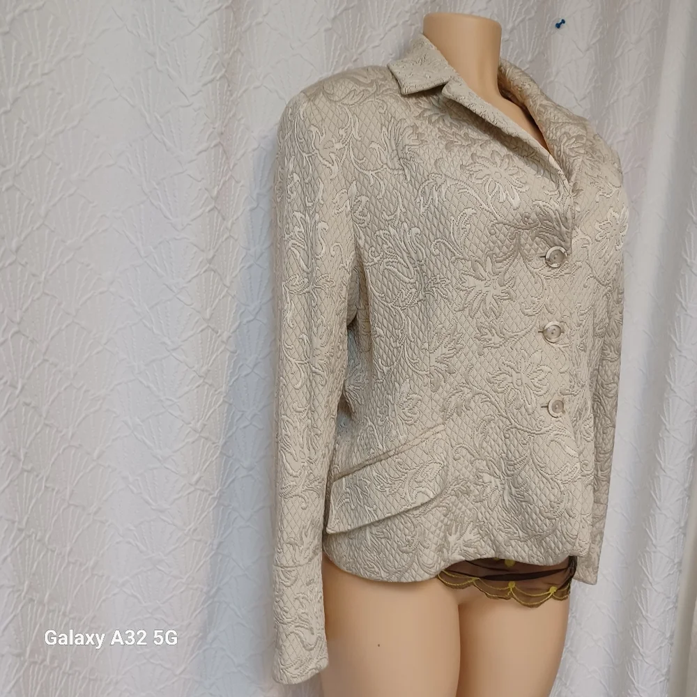 Rena Rowan Women Size 16 Cream Floral Textured Blazer Jackets